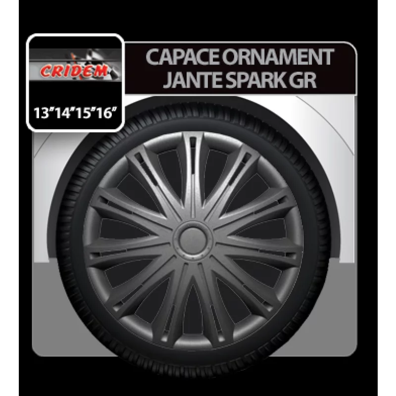 Capace roti auto 15 inch Spark grafit, set 4 buc, ABS rezistent