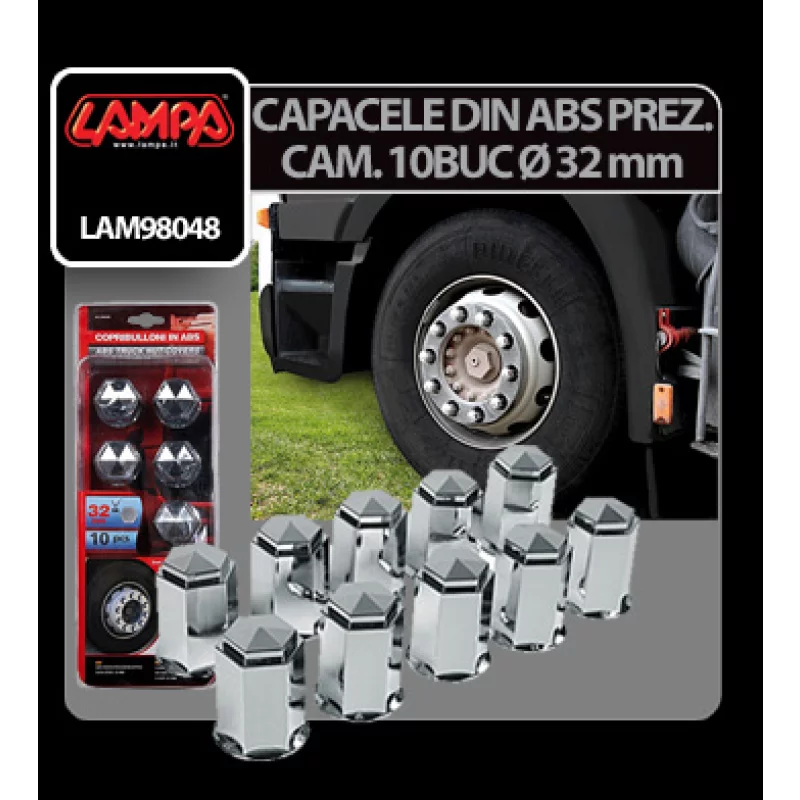 Capace prezoane camion din ABS 32 mm crom, set 10 bucati