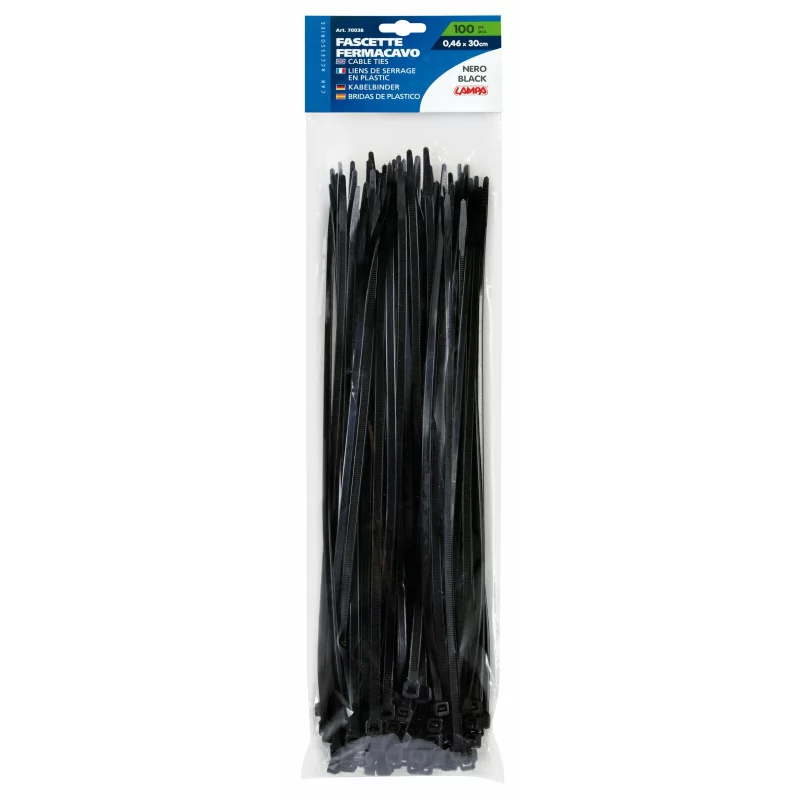 Coliere din plastic negre 100 buc, 0,46 x 30 cm, pentru fixare auto