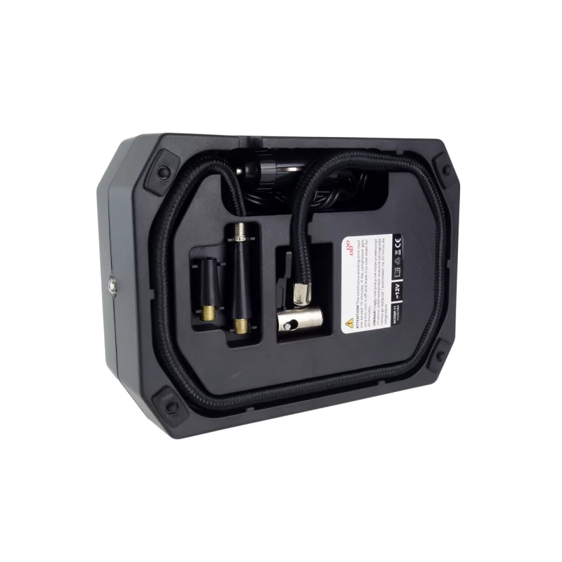Compresor auto aer 12V cu manometru digital, lampa LED si accesorii