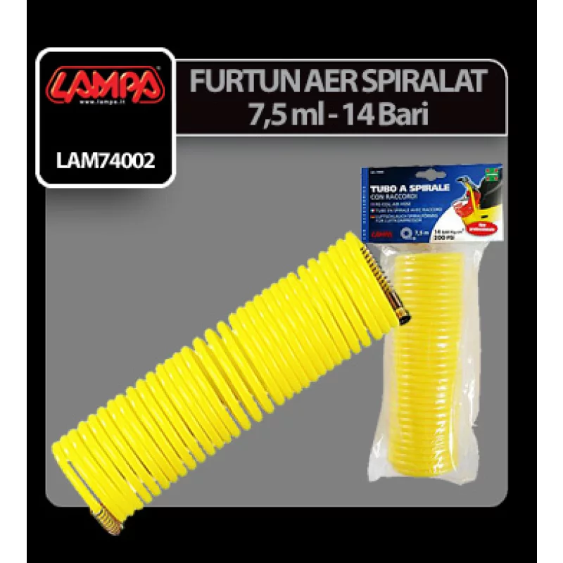 Furtun aer spiralat Lampa 7,5 m pentru compresor, presiune 14 bari