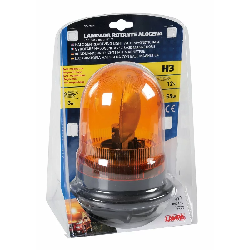 Girofar galben cu magnet, bec halogen H3, alimentare 12V
