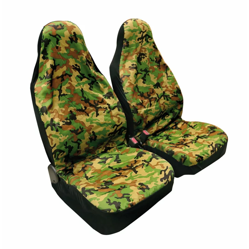 Huse universale scaun față Camouflage din poliester, set 2 bucăți