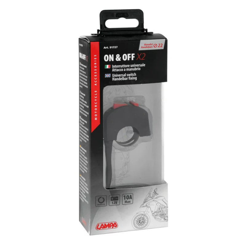 Intrerupator universal On-Off X2 pentru ghidon moto, 12V, 10A