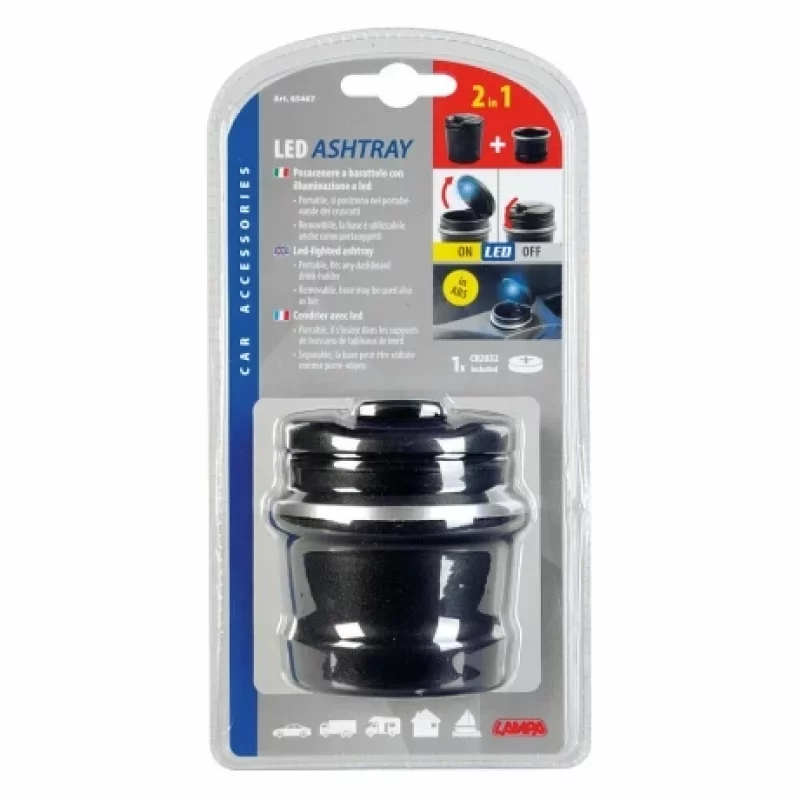 Scrumieră auto iluminată cu LED, capac și bază detașabilă, 85x95 mm