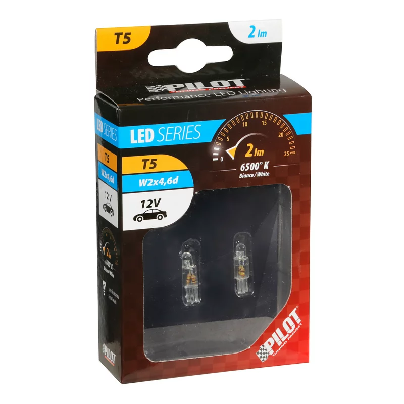 Bec LED T5 12V alb cu soclu W2x4,6d, set 2 bucati pentru interior auto