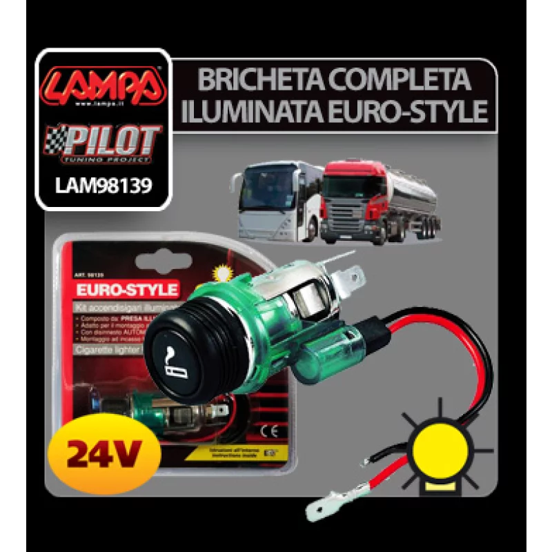 Brichetă auto completă iluminată 24V Euro-Style, montaj 28-29 mm
