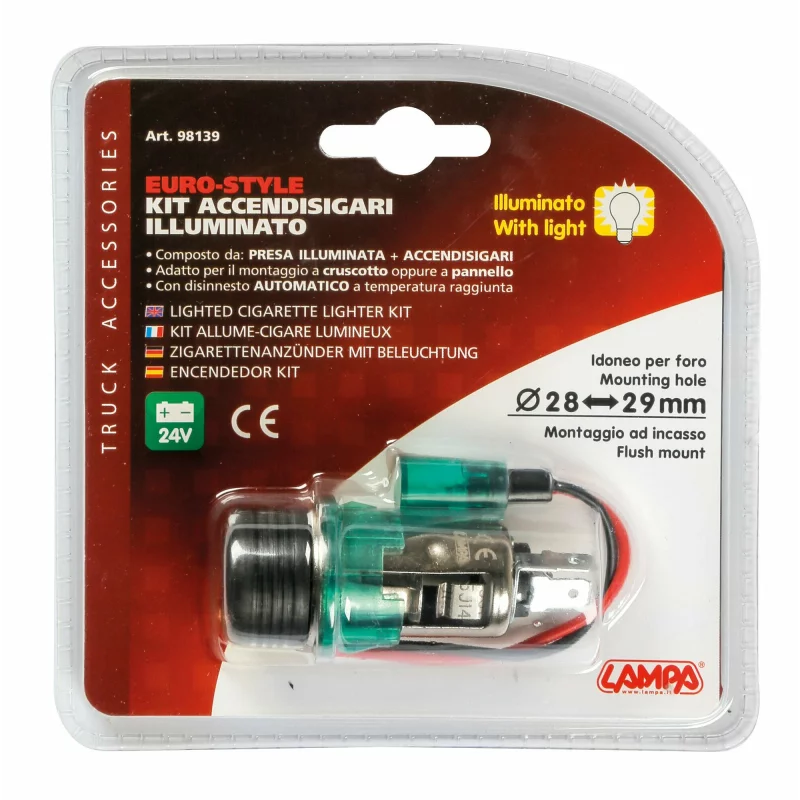 Brichetă auto completă iluminată 24V Euro-Style, montaj 28-29 mm
