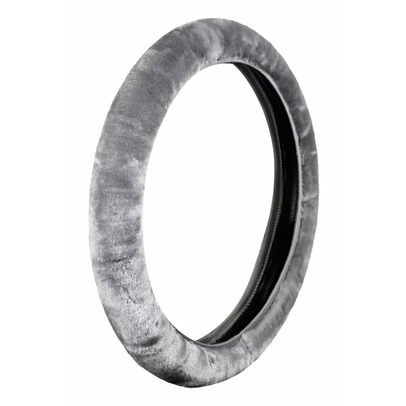 Husă pentru volan din blană sintetică Fancy Plush, gri, Ø 36-42 cm