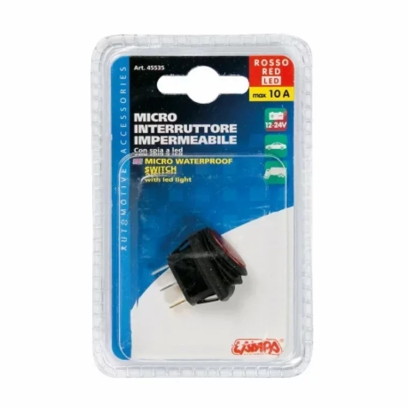 Întrerupător basculant impermeabil Micro 12/24V, 10A, LED roșu