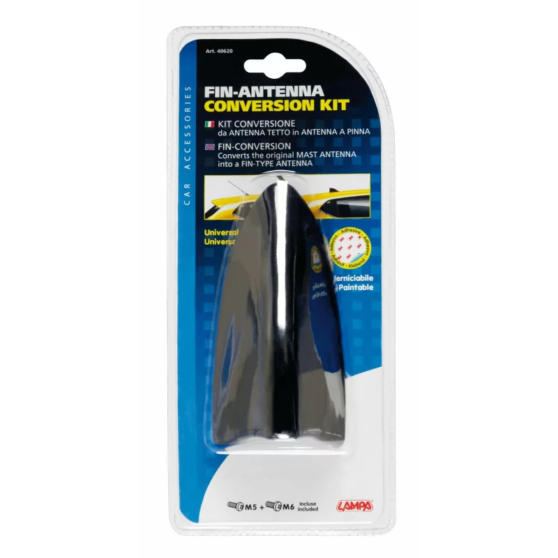 Kit conversie antenă auto pavilion la antenă tip fin, universal, negru