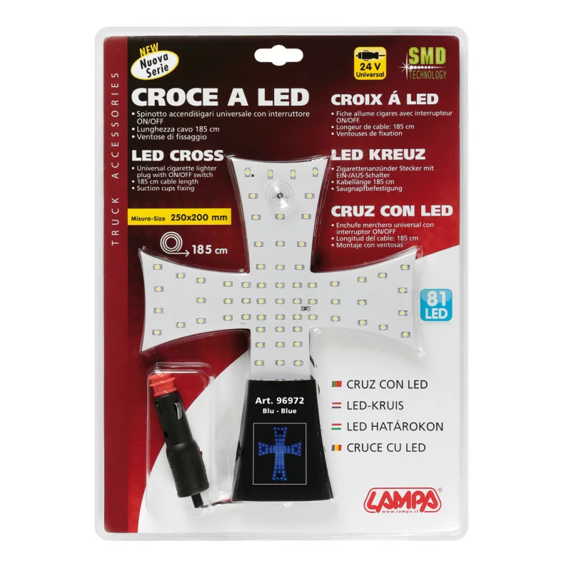 Ornament interior LED tip Cruce 24V, 81 SMD, albastru, cu ventuze