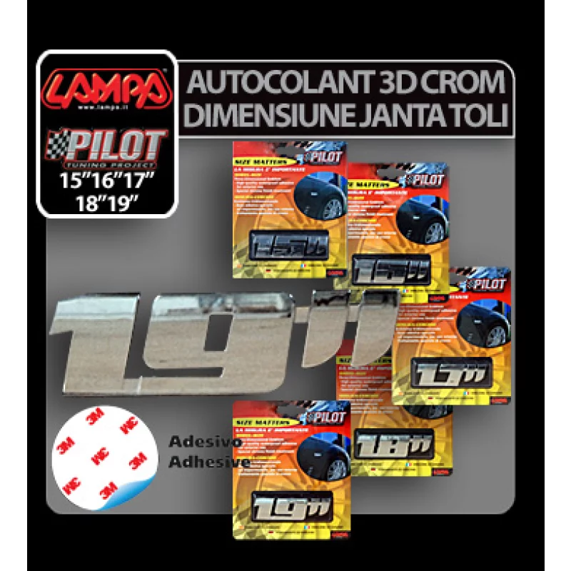 Autocolant 3D crom pentru jantă 15 inch, cu adeziv 3M