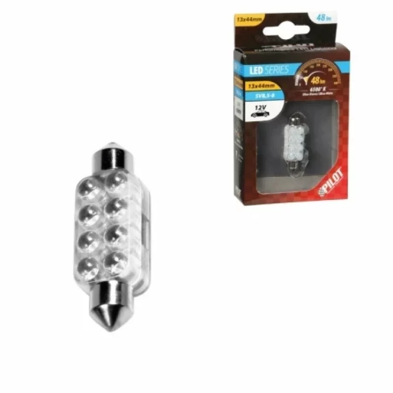 Bec LED sofit 12V cu 8 LED-uri, SV8.5-8, 13x44 mm, lumină albă