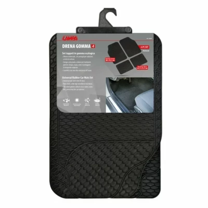 Covorase auto universale din cauciuc Drena Gomma 4 piese, negre