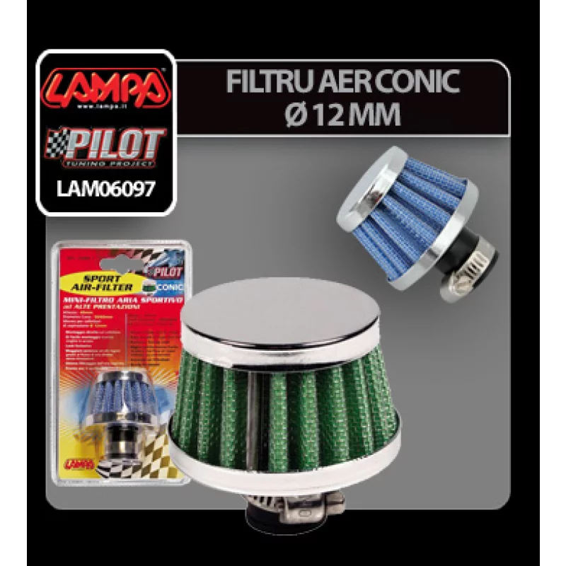 Filtru aer conic Ø12 mm cu sită metalică pentru admisie