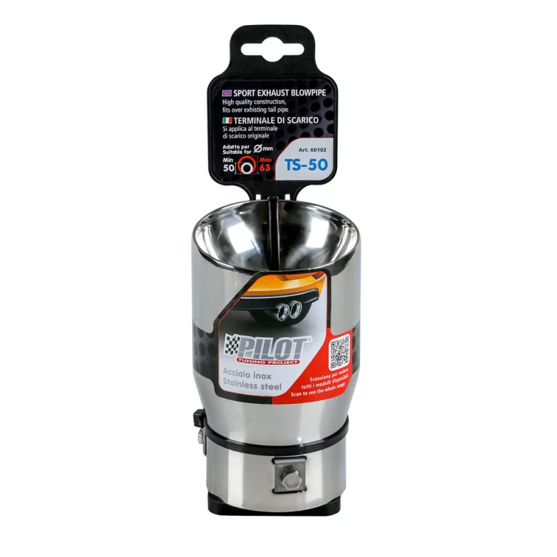 Ornament tobă eșapament TS-50 din inox lustruit, sunet sport, 50-63 mm