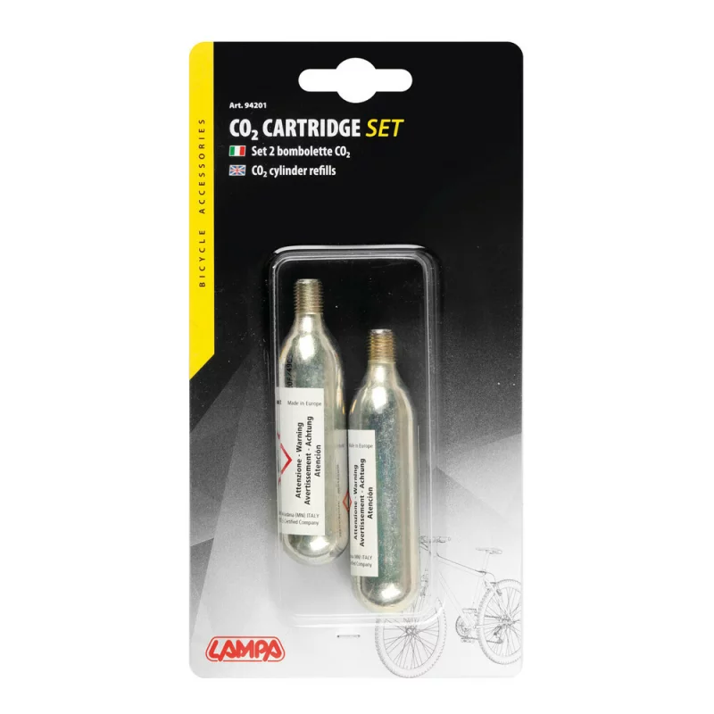 Set 2 cartușe CO2 16g cu filet pentru umflare rapidă bicicletă Lampa