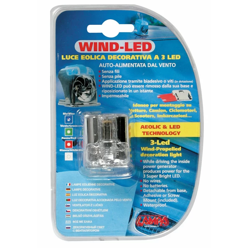 Turbina aeroled auto albastră cu 3 LED-uri, fără baterii, impermeabilă