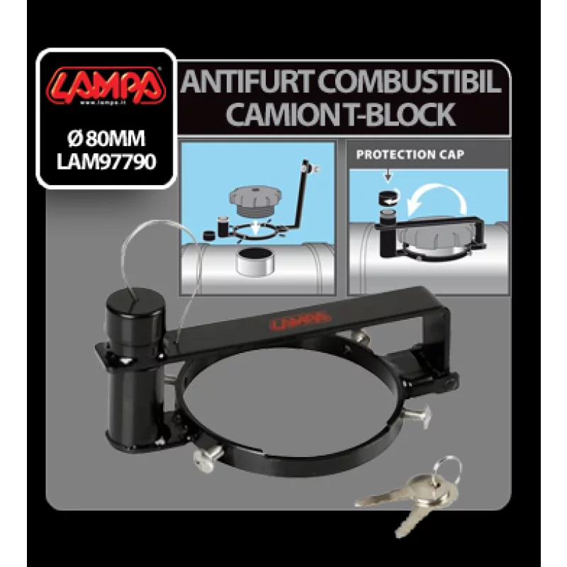 Antifurt combustibil pentru camion T-Block Ø 80 mm cu închidere pe cheie