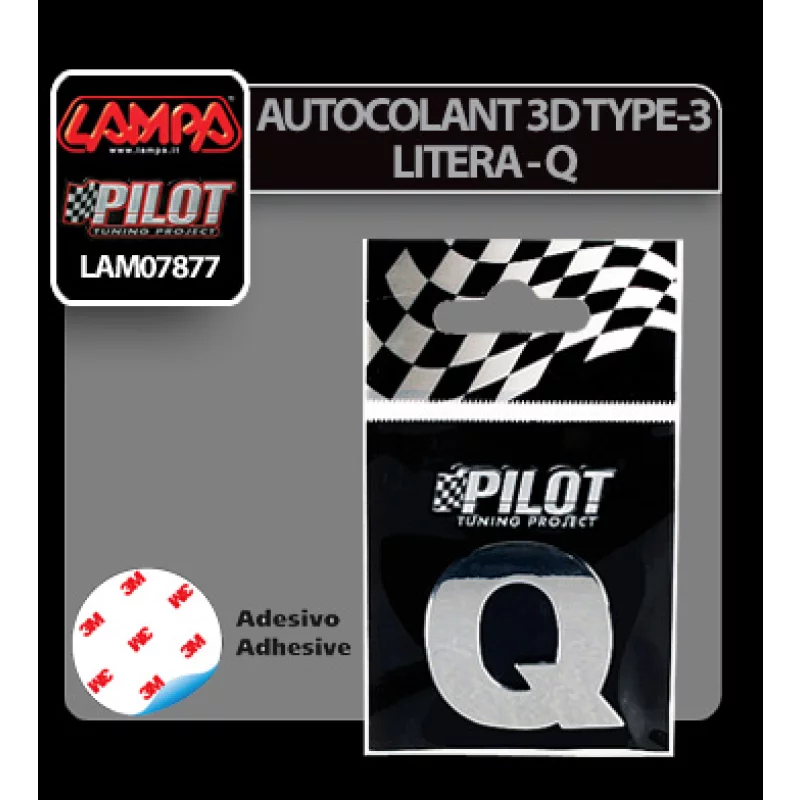 Autocolant 3D crom litera Q 28 mm pentru personalizare auto