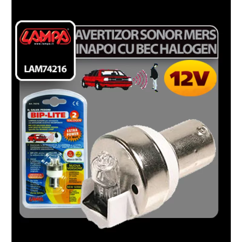 Avertizor sonor pentru mers inapoi 12V cu bec halogen 21W Lampa
