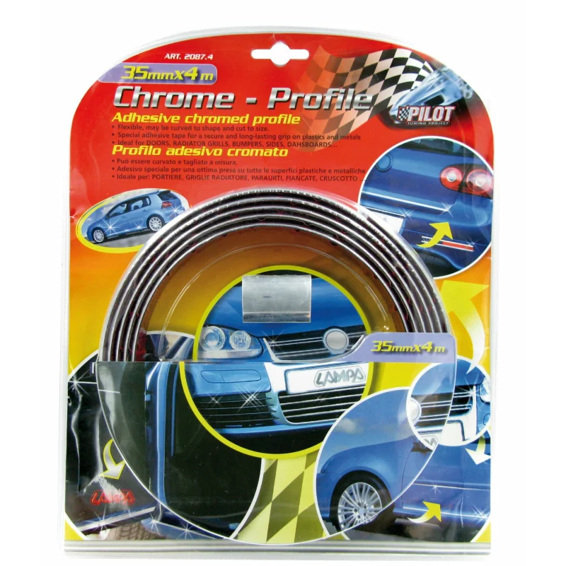 Bandă ornament crom adezivă auto, flexibilă, 4 m x 35 mm
