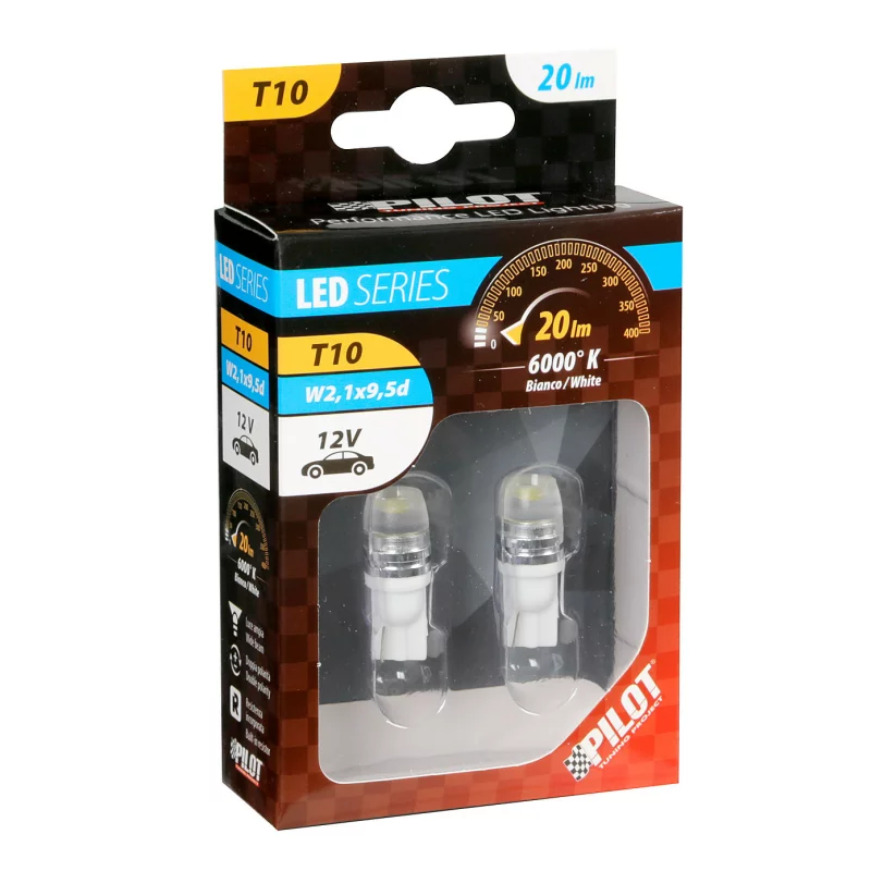 Bec LED T10 12V alb 1W Hyper-Led2, W2.1x9.5d, set 2 buc