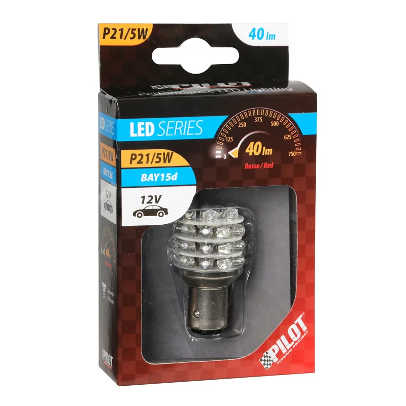 Bec LED auto P21/5W BAY15d 12V rosu pentru pozitie si frana, 36 LED