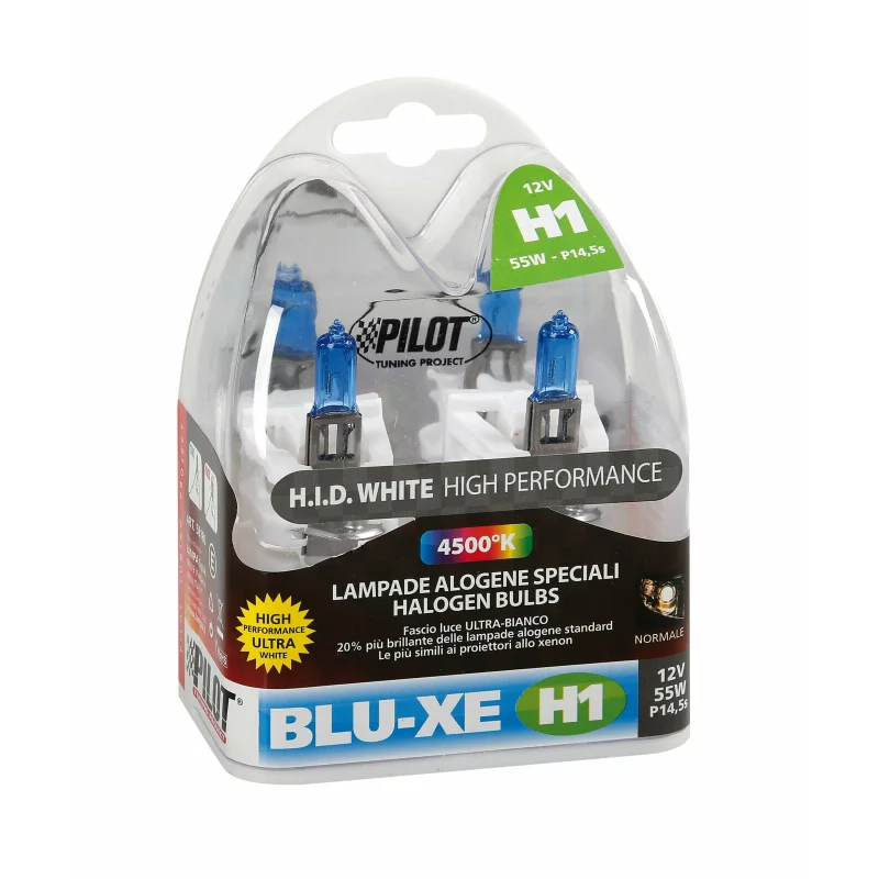 Set 2 becuri halogen auto H1 Blu-Xe 55W 12V P14,5s, lumină 4150K