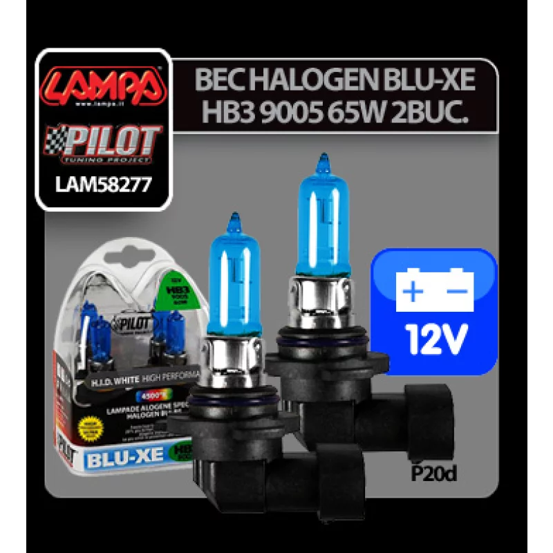Set 2 becuri halogen auto HB3 9005 65W 12V Blu-Xe P20d