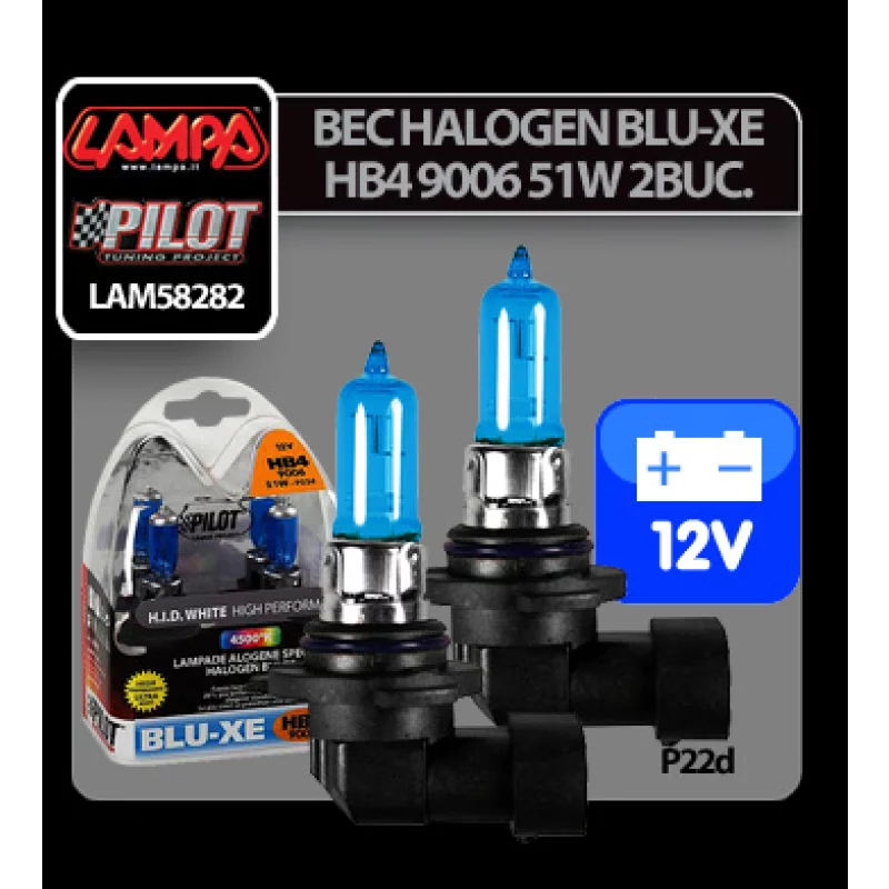 Set 2 becuri halogen auto Blu-Xe HB4 9006 12V 51W P22d