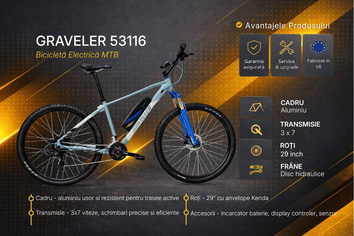Bicicleta electrica Mtb Graveler 53116 - 29 inch, M, Gri Ultimate FactoryBikes