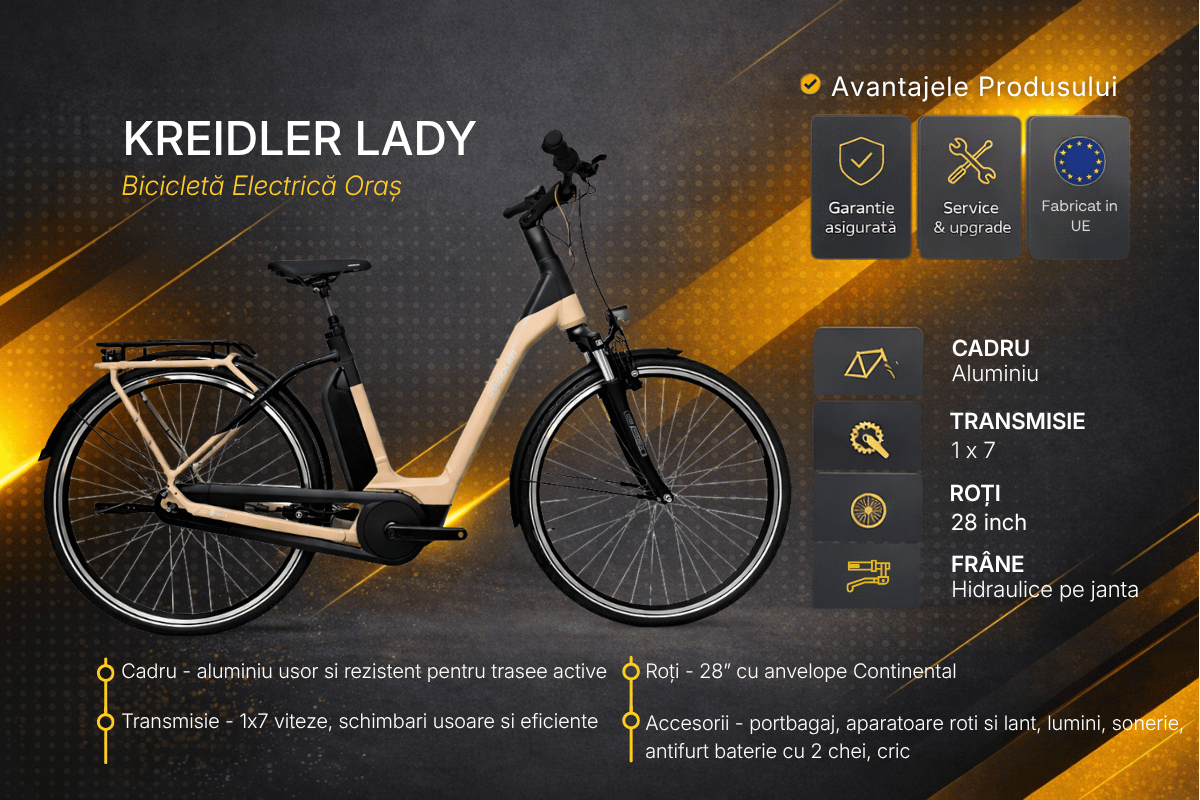 Bicicleta electrica Oras Kreidler Lady - 28 inch, M, Crem Ultimate FactoryBikes