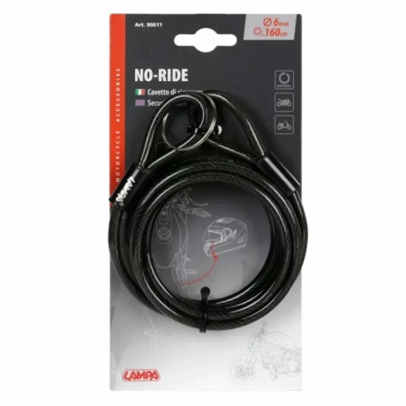 Cablu antifurt pentru bicicleta No-Ride, 160 cm, diametru 6 mm, negru