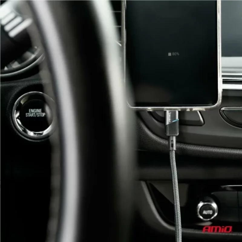 Cablu USB-C la Lightning 20W, 1 m, cu LED, pentru iPhone si iPad, negru