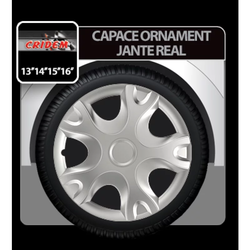Capace roti auto 14 inch Real, set 4 bucati, argintiu, ABS rezistent