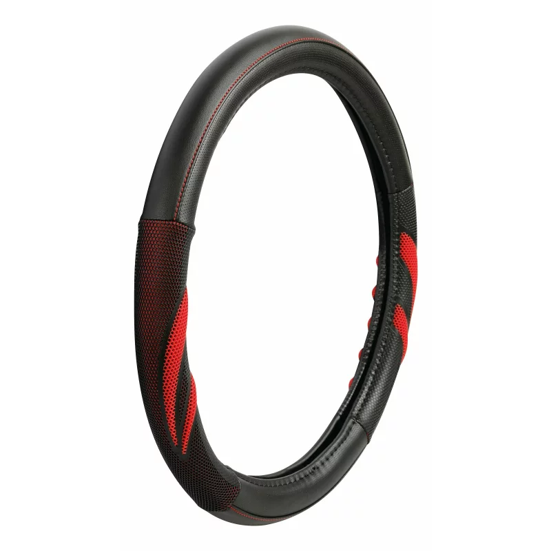 Husă volan Suzuka din imitație piele, M, 37-39 cm, negru/roșu