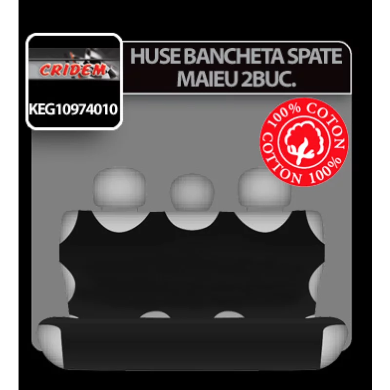 Huse bancheta spate tip maieu negre, set 2 buc, bumbac, universale