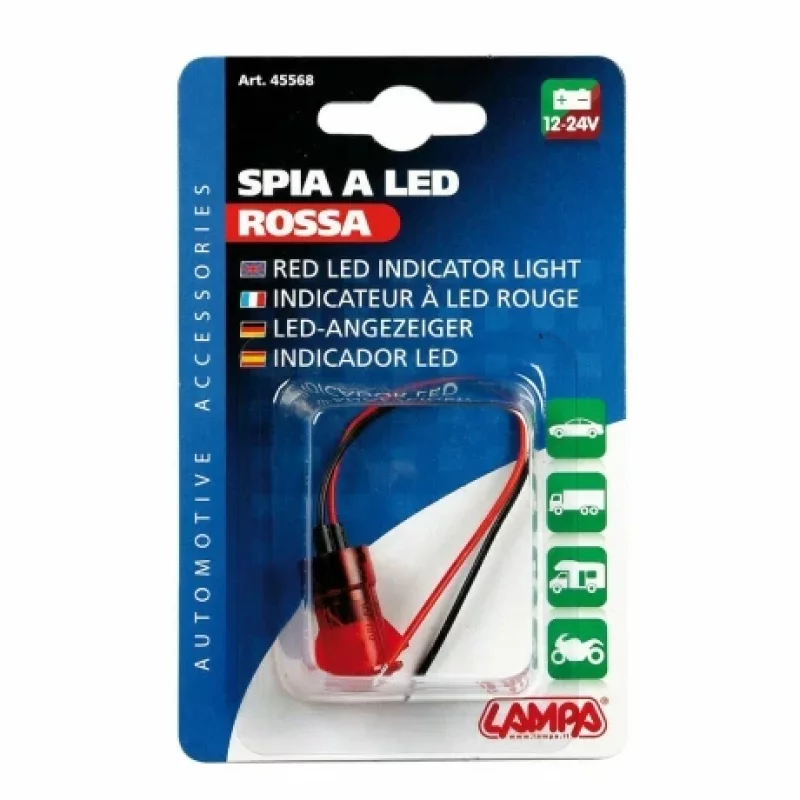 Indicator luminos LED roșu 12/24V, 20A, montaj panou Ø14 mm