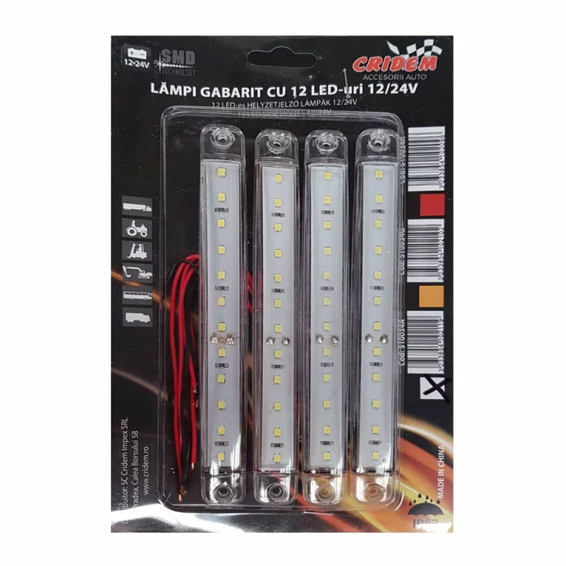 Lampa gabarit LED alba 12/24V, 12 LED-uri, set 4 bucati Cridem