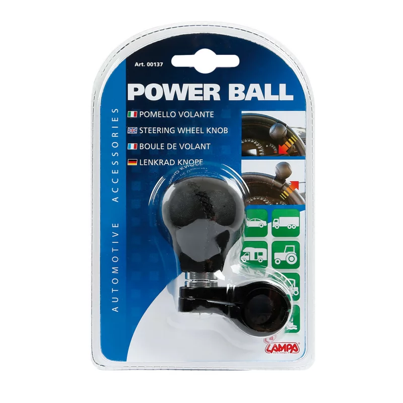Nuca de rotire volan Power-Ball universală din piele, neagră, 30 mm