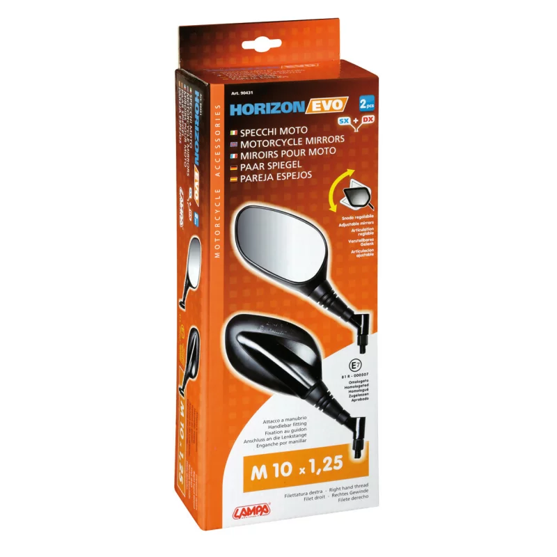 Oglinzi retrovizoare moto Horizon Evo, reglabile, M10x1,25, set 2 buc