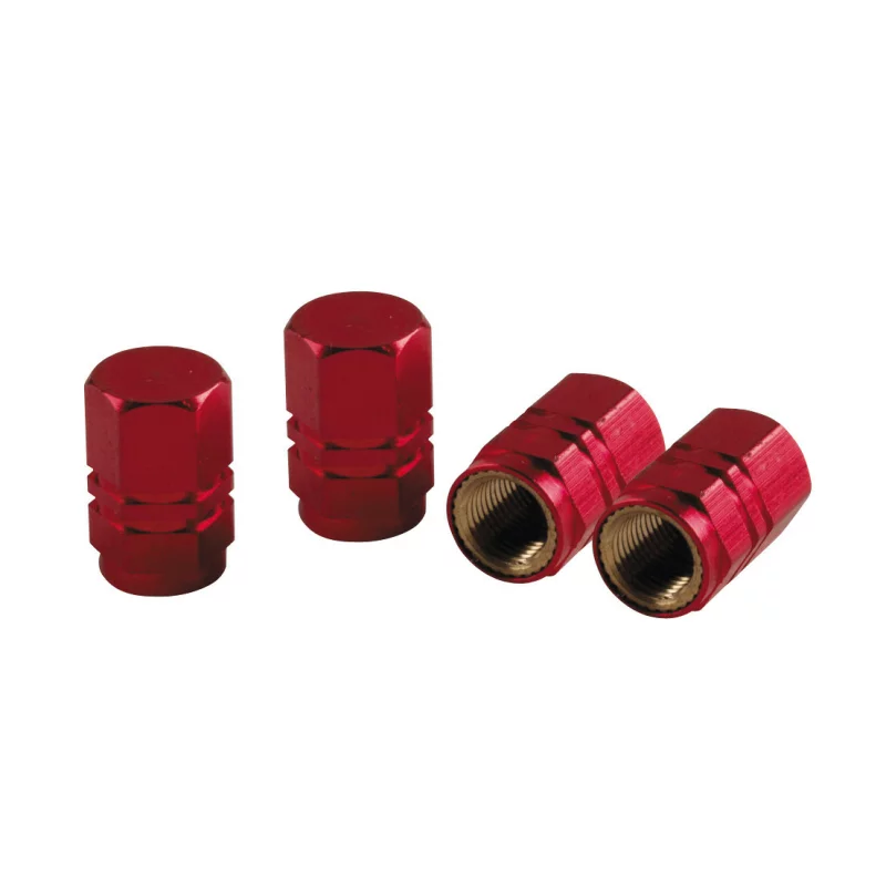 Capace valve hexagonale din aluminiu, rosii, set 4 buc pentru auto si bicicleta