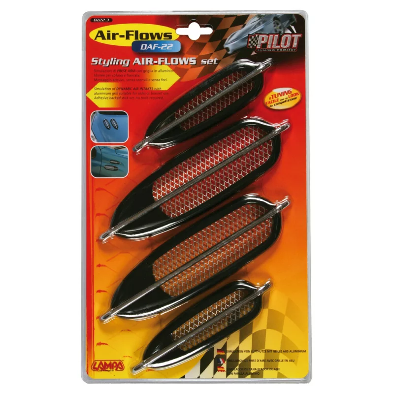 Set ornamente priză aer auto 4 buc, negru-argintiu, montaj adeziv