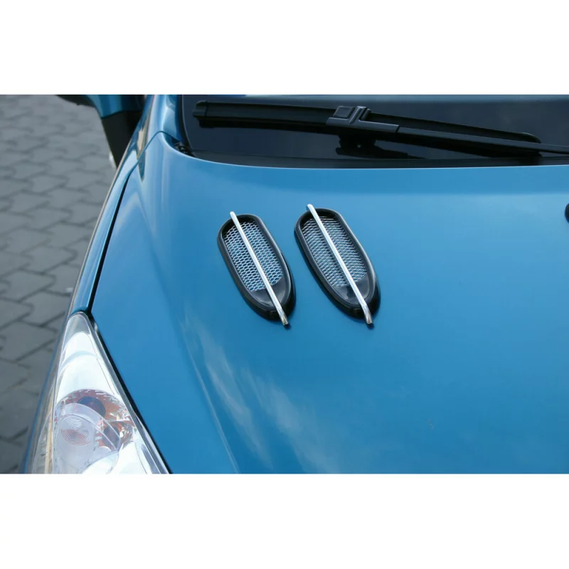 Set ornamente priză aer auto 4 buc, negru-argintiu, montaj adeziv