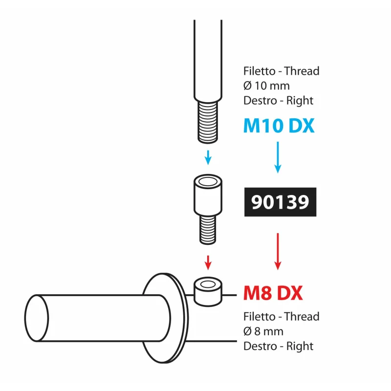 Adaptor oglindă retrovizoare motocicletă M10 la M8, filet dreapta