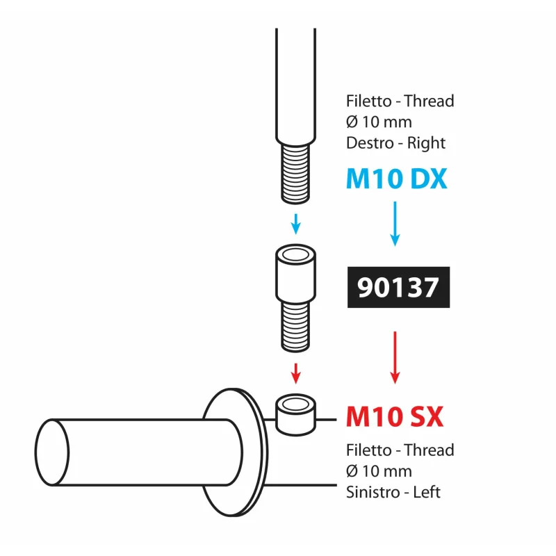 Adaptor oglindă retrovizoare moto M10x1,25 dreapta la stânga, negru
