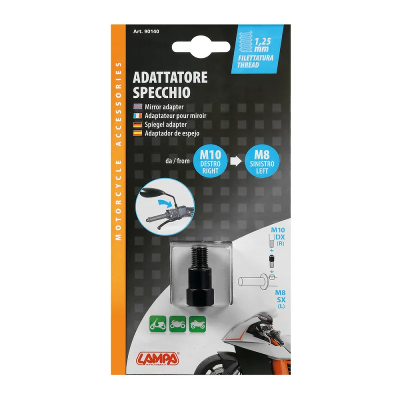 Adaptor oglindă retrovizoare motocicletă M10 dreapta la M8 stânga, negru