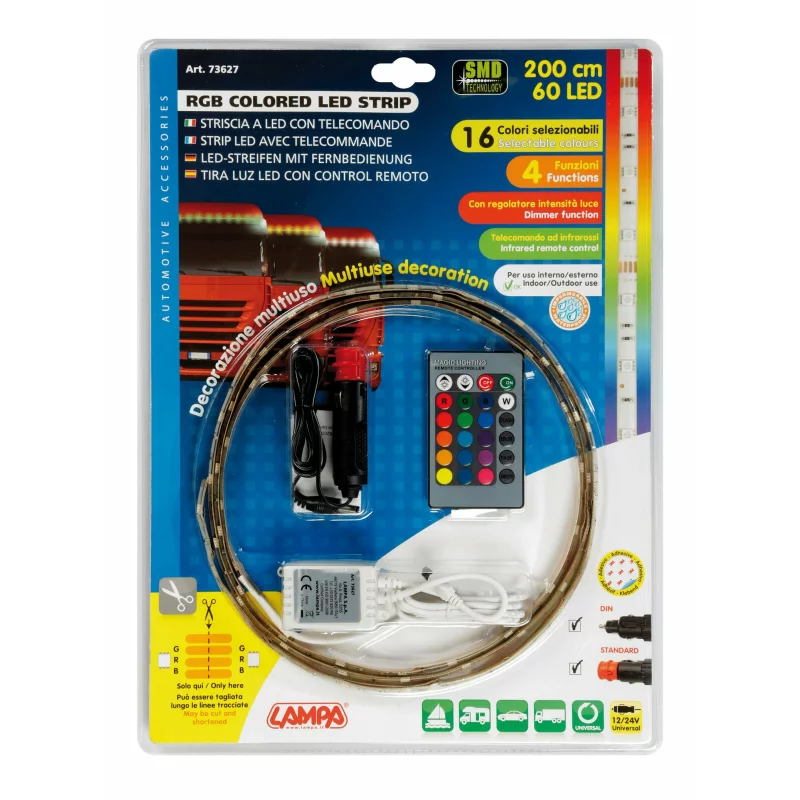 Bandă LED RGB cu telecomandă, 200 cm, 12/24V, impermeabilă